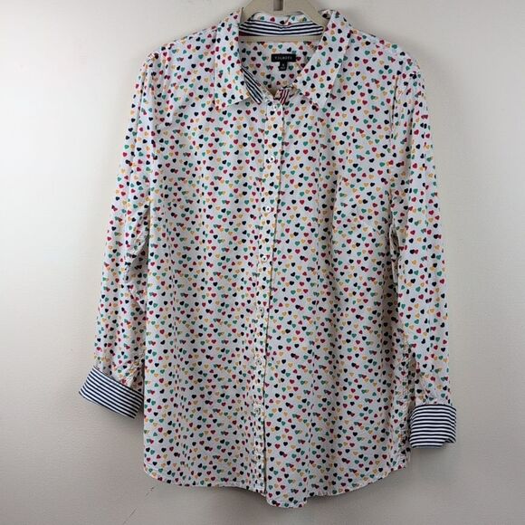 Talbot's Classic Cotton Button Front Shirt Ditsy Hearts Size XL - Picture 2 of 9